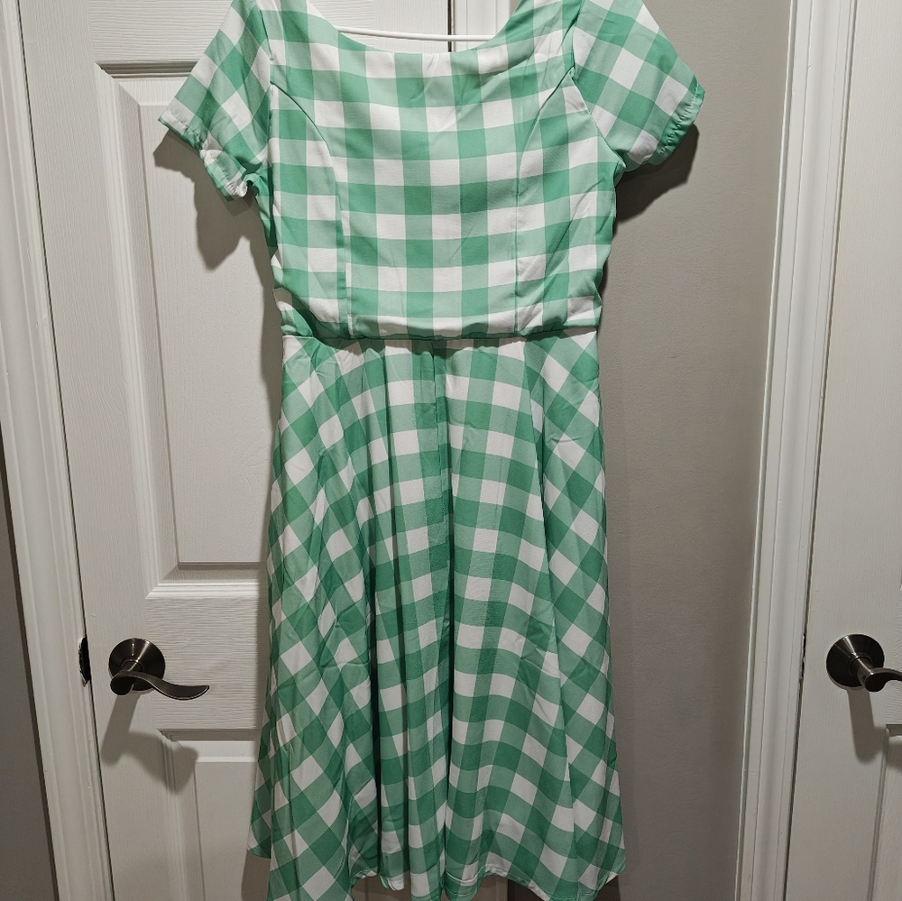 Green and White Gingham Dress